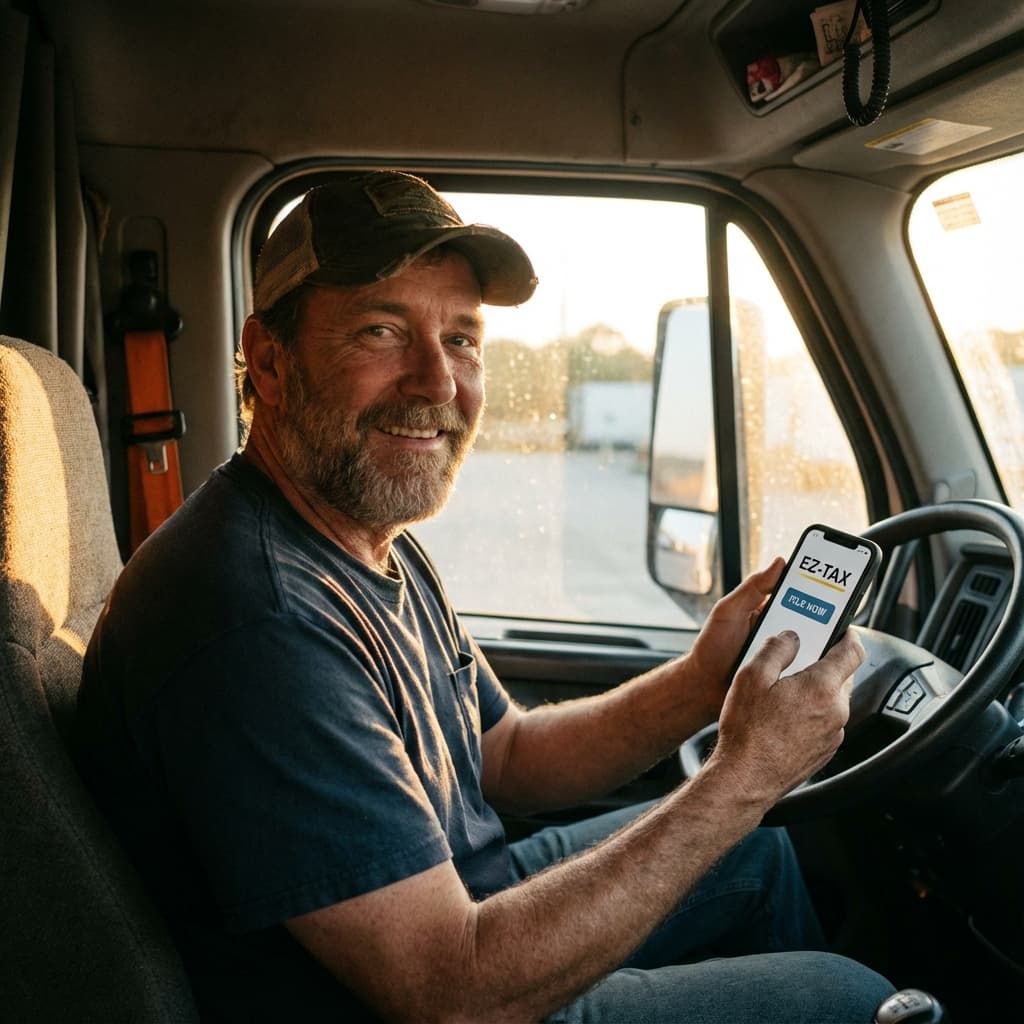 Trucker using mobile app